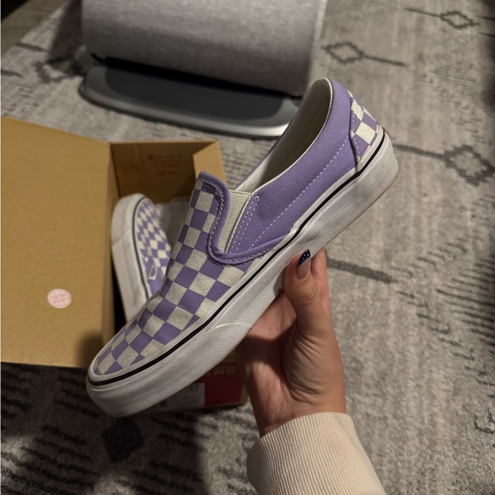 Vans Lavender and White Checkered Classic Slip-Ons - Picture 12 of 12